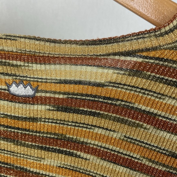 Todd Oldham Cream Orange & Red Striped Metallic Long Sleeve Crewneck Tee Shirt L - Picture 4 of 6